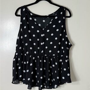 Torrid Women’s Black & White Polka Dot Peplum Georgette Midi Top Plus‎ Size 3X